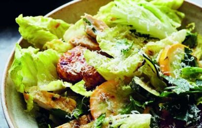 This Caesar-style salad is salty, carb-y and protein packed for post-workout nutrition