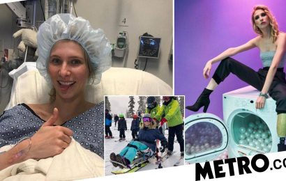 Woman snowboards after having legs amputated following an accident on the slopes